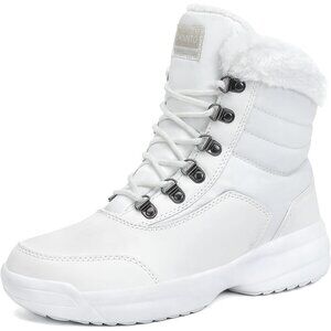 Women's Beige Winter Snow Boots Ladies Warm Fur Lined Ankle Outdoor Booties